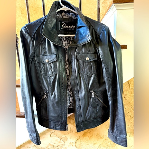 Guess Black Leather Jacket - Picture 1 of 6